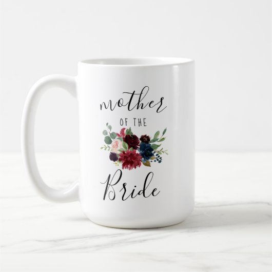 Burgund Navy Pink Floral Mutter der Bride 15oz Kaffeetasse (Links)