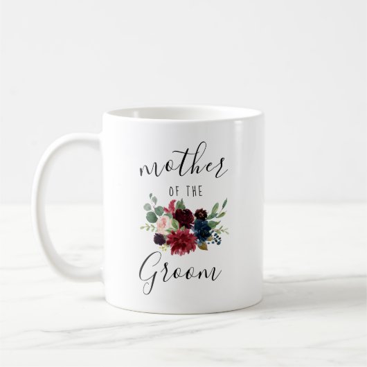 Burgund Navy Pink Floral Mutter der Groom Geschenk Kaffeetasse (Links)