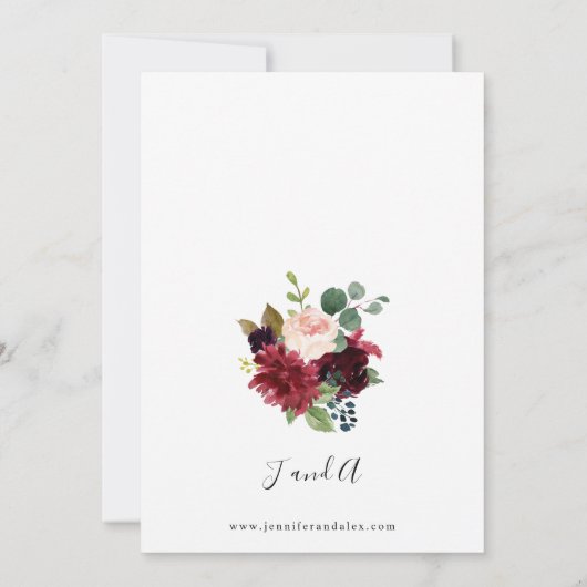 Burgund & Navy, Rosa Blütenblume 2 Invige Einladung (Rückseite)