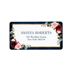 Burgund-Navy-Rosa Florale Geometrische Hochzeitset Adressaufkleber