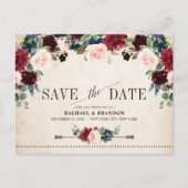 Burgund Navy Rustikales Land Save the Date Ankündigungspostkarte (Vorderseite)