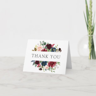 Burgund Navy und Blush Blumen Dankeschön Dankeskarte