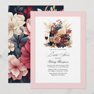 Burgund, Navy und Blush Blumen-Wein-Junggesellinne Einladung