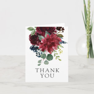 Burgund Navy und Blush Elegante Florale Danksagung Dankeskarte