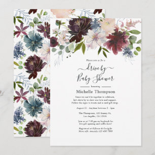 Burgund, Navy und Blush Floral Drive by Shower Einladung