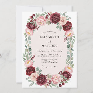 Burgund-Opulente-Botanische-Hochzeit Einladung