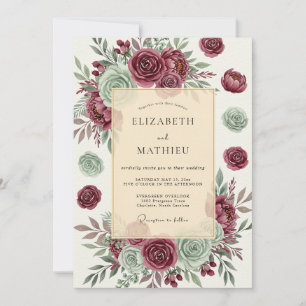 Burgund opulente Sukkulenten-Hochzeit Einladung