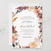 Burgund Orange Blumenreath Traditionelle Hochzeit Einladung (Vorderseite)