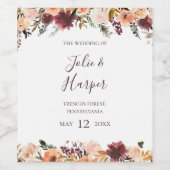 Burgund Orange Blumenwein-Label Weinetikett (Einzelnes Label)