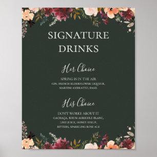Burgund Orange Floral   Grüne Signature-Drinks Poster