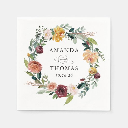 Burgund Orange Herbst Blumenzeremonie Serviette (Vorderseite)