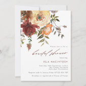 Burgund & Orange Herbst Florals Brautparty Einladung (Vorderseite)