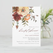 Burgund & Orange Herbst Florals Brautparty Einladung (Stehend Vorderseite)