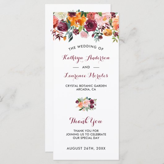 Burgund Orange Pink Blume Hochzeitsprogramm Programm (Vorne/Hinten)