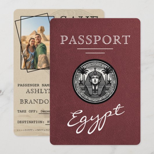 Burgund Pass Hochzeit Ägypten Save The Date (Vorne/Hinten)