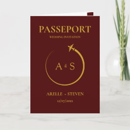 Burgund Pass Reiseziel Faux Gold Hochzeit Einladung