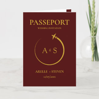 Burgund Pass Reiseziel Faux Gold Hochzeit Einladung