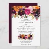 Burgund Peach Herbst Blume Elegante Hochzeit Einladung (Vorne/Hinten)