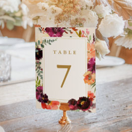 Burgund + Peach Watercolor Floral Wedding Tischnummer