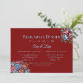 Burgund Peony and Blue Rose Probe Dinner Einladung (Stehend Vorderseite)