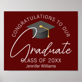 Burgund Personalisiert 2025 Graduationspartei Poster