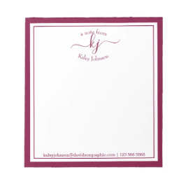 Burgund Personalisiert | Aus dem Schreibtisch des  Notizblock