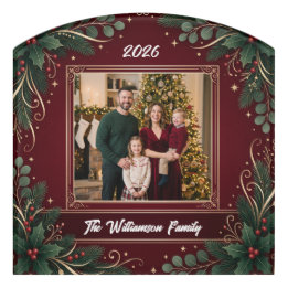 Burgund Persönliches Familienfoto Weihnachten Türschild
