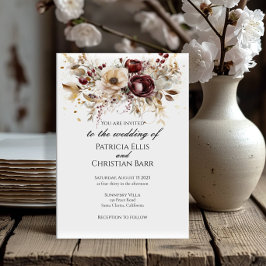 Burgund-Pfingsteine - elegante Hochzeitseinladung Einladung