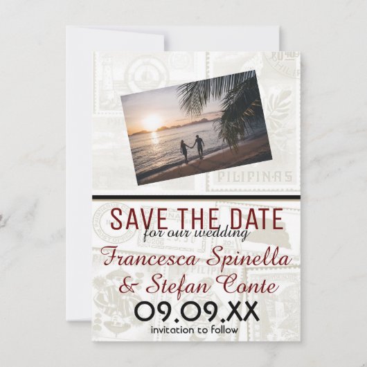Burgund Philippinen Pass Save the Date (Rückseite)