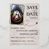 Burgund Philippinen Pass Save the Date Folieneinladung (Rückseite)