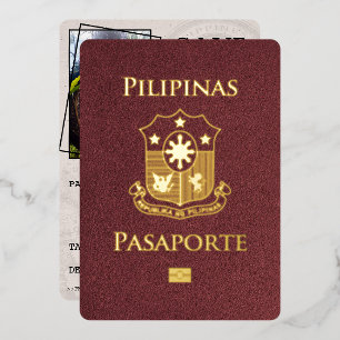 Burgund Philippinischer Reisepass Save The Date Folieneinladung