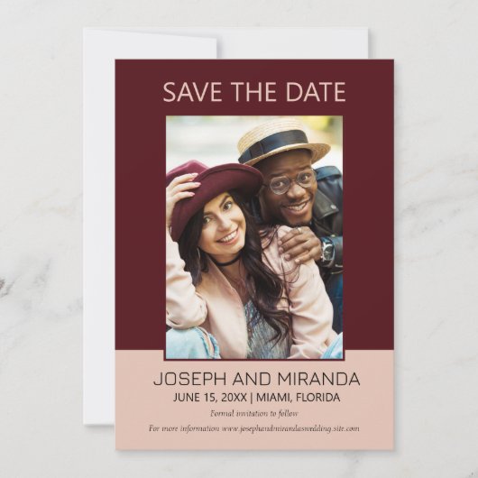Burgund Pink 4 Foto Hochzeitsstimme Rett Datum Ret Save The Date (Vorderseite)
