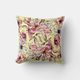 Burgund Pink Blauer Blumengarten Wasserfarbe Kissen