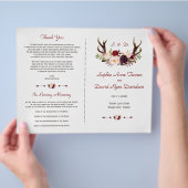 Burgund Pink Blume Antlers Wedding Programm Flyer (Hand)