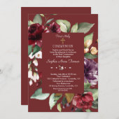 Burgund Pink Blume Gold Erste Heilige Kommune Einladung (Vorne/Hinten)