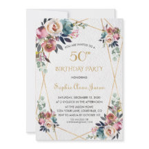 Burgund Pink Blume Gold Marmor 50. Geburtstag