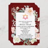 Burgund Pink Blume Star von David Bat Mitzvah Einladung (Vorne/Hinten)