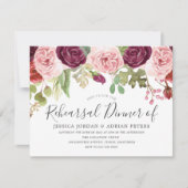 Burgund Pink Blush Rose Moderne Probe Abendessen Einladung (Vorderseite)