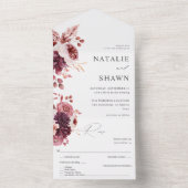 Burgund & Pink Floral 8A Hochzeit All In One Einladung (Innen Boden)