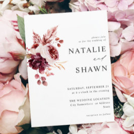 Burgund & Pink Floral 8A Hochzeit Einladung