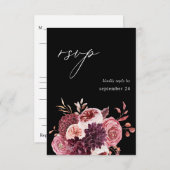 Burgund & Pink Floral 8B w UAWG - Schwarz RSVP Karte (Vorne/Hinten)