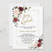 Burgund Pink Floral Gold Bachelorette Wochenende Einladung (Vorderseite)