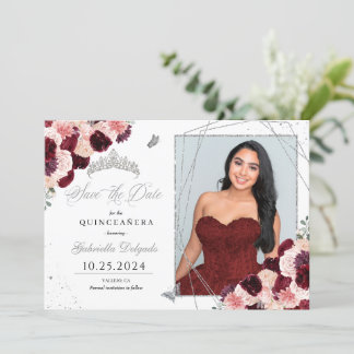 Burgund Pink Fotokarte Quinceañera Save the Date Einladung