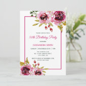 Burgund Pink Lila Rose Rustikale Blumengeburt Einladung (Stehend Vorderseite)