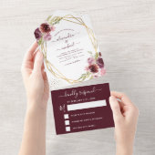 Burgund Pink Modern Geometric Floral Wedding RSVP All In One Einladung (Abreißen)
