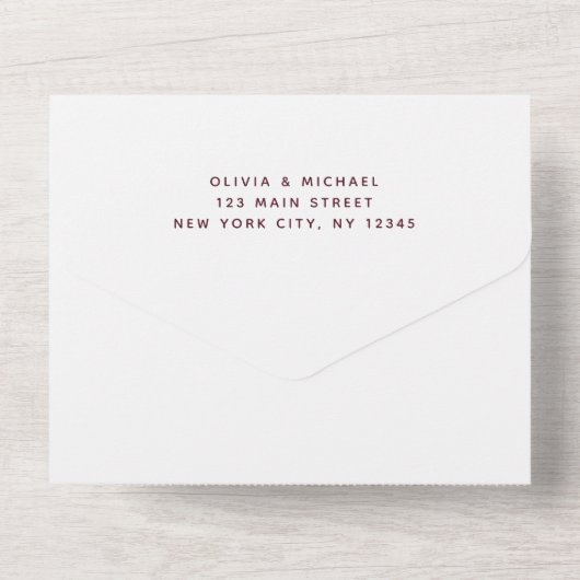 Burgund Pink Modern Geometric Floral Wedding RSVP All In One Einladung (Rückseite)