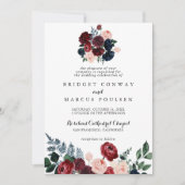 Burgund Pink Navy Floral Traditionelle Hochzeit Einladung (Vorderseite)