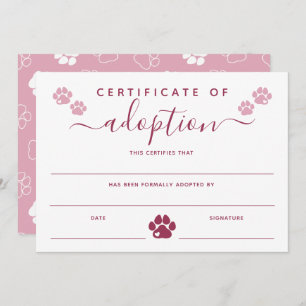 Burgund Pink Paw Prints Certificate of Adoption
