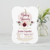 Burgund Pink Pumpkin Baby Girl Dusche Einladung (Stehend Vorderseite)