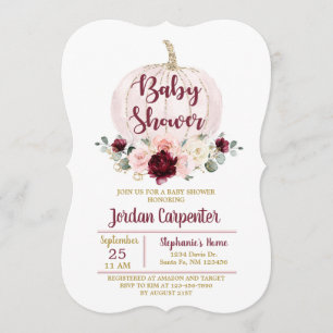 Burgund Pink Pumpkin Baby Girl Dusche Einladung